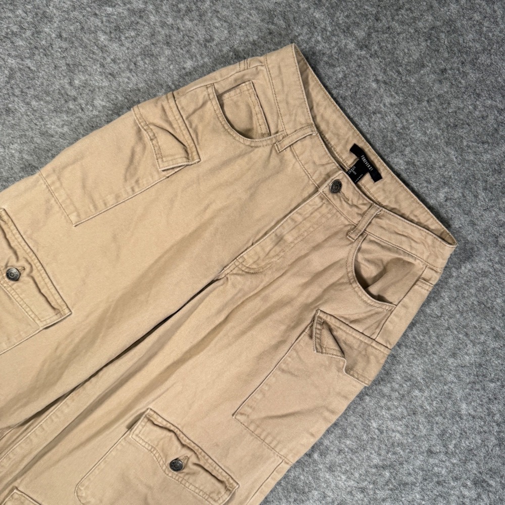 Forever 21 Womens Tan Khaki Wide Leg Multi Pocket Cargo Pants Size Small S